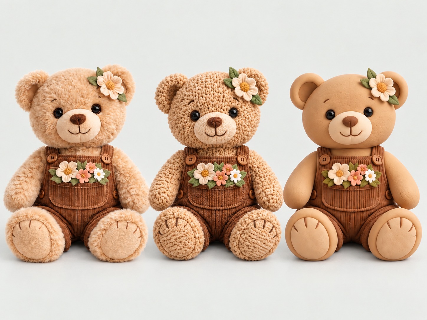 Fluffy plush teddy bear with flower accessories