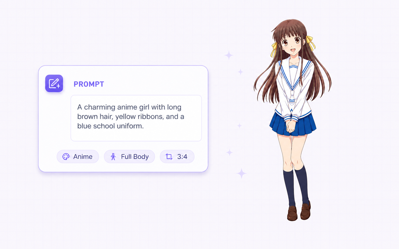 AI girl prompt next to the generated full-body anime girl