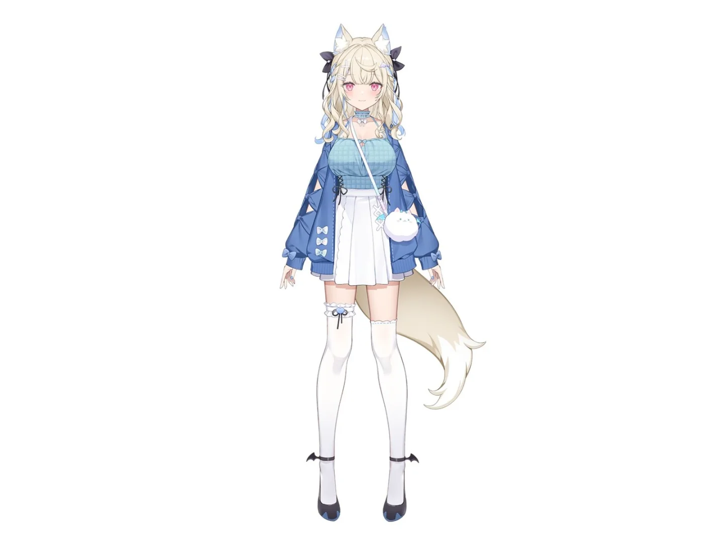 Original 2D full-body fox-girl VTuber character design