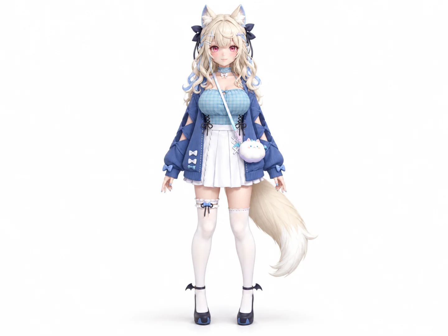 Rendered 3D-style full-body fox-girl VTuber avatar