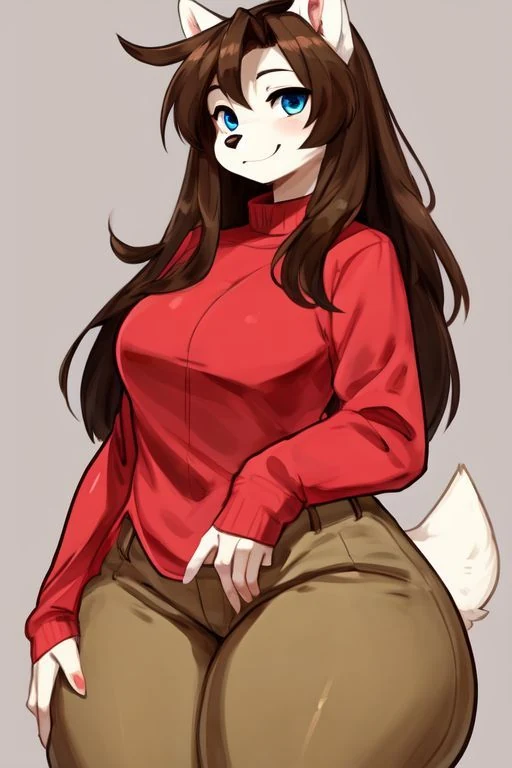 Canine character wearing a red sweater