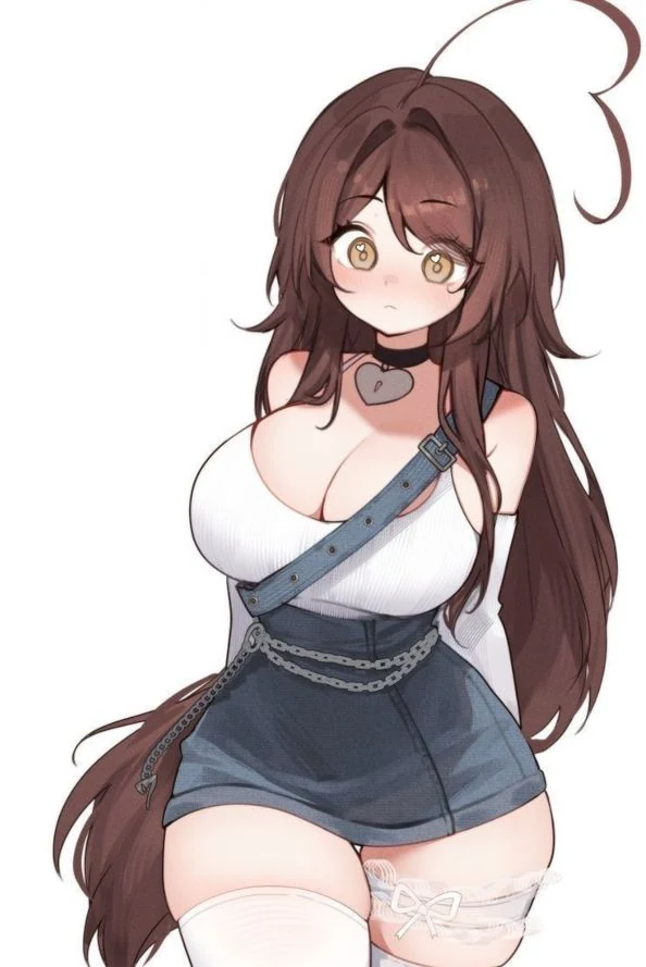 Long-haired character wearing denim overalls