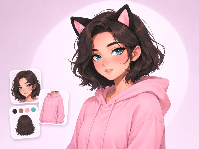Cat-eared original character in a pink hoodie