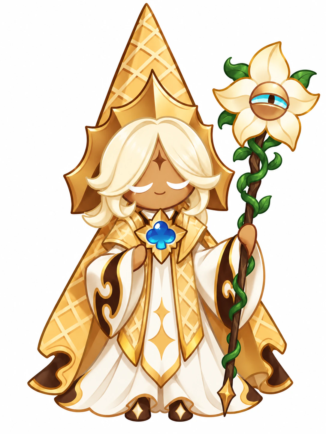 Pure Vanilla Cookie from Cookie Run: Kingdom in his original white-and-gold Ancient Hero appearance