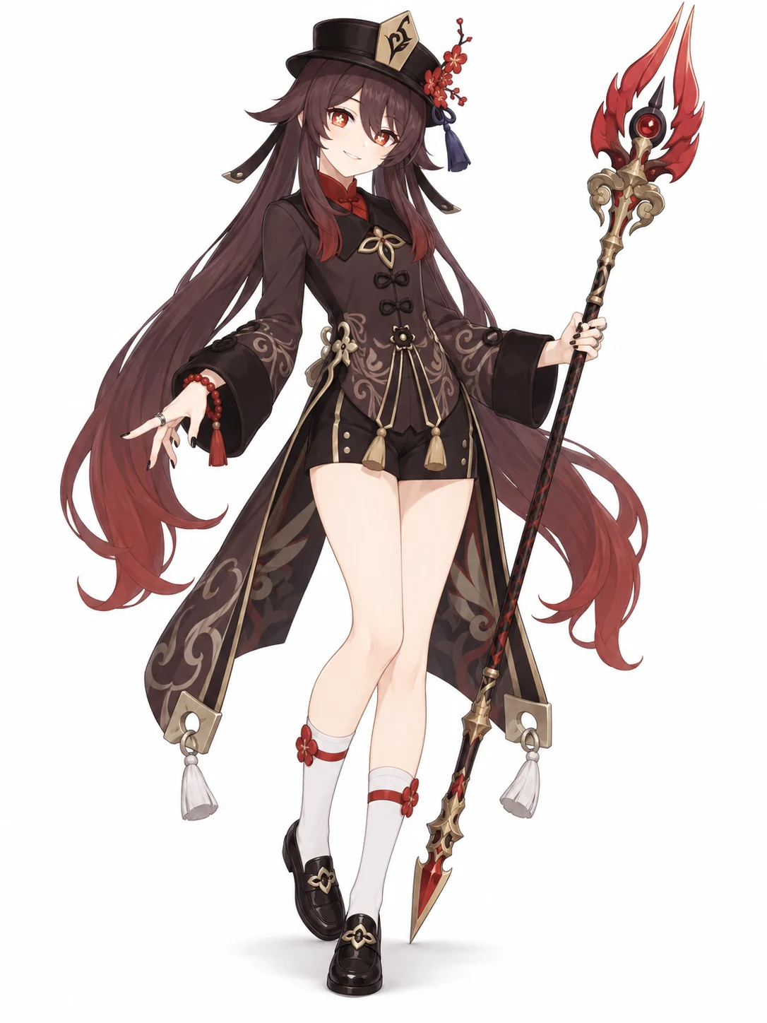 Hu Tao from Genshin Impact in her standard dark brown and red appearance
