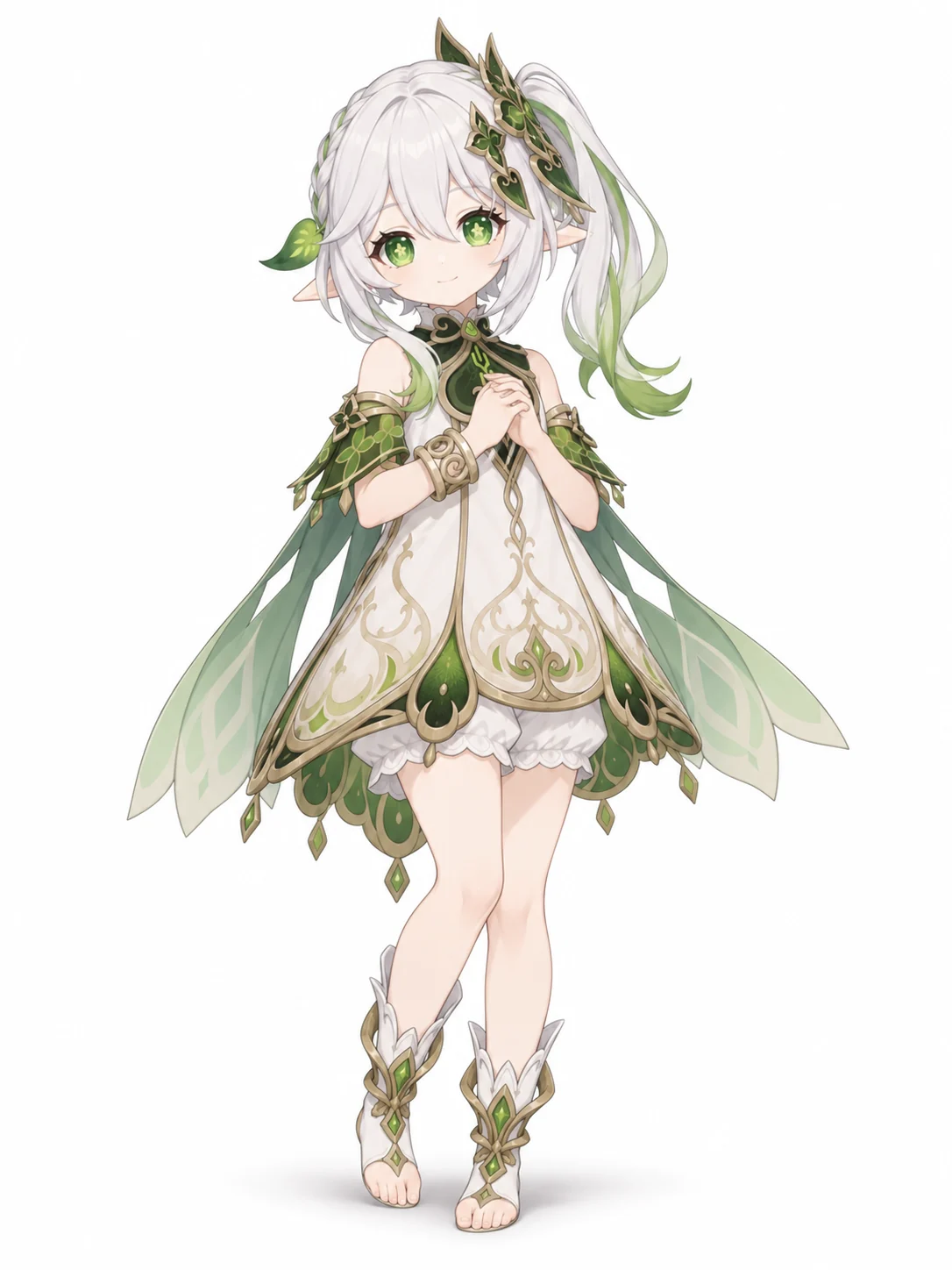 Nahida from Genshin Impact in her standard white and green botanical appearance