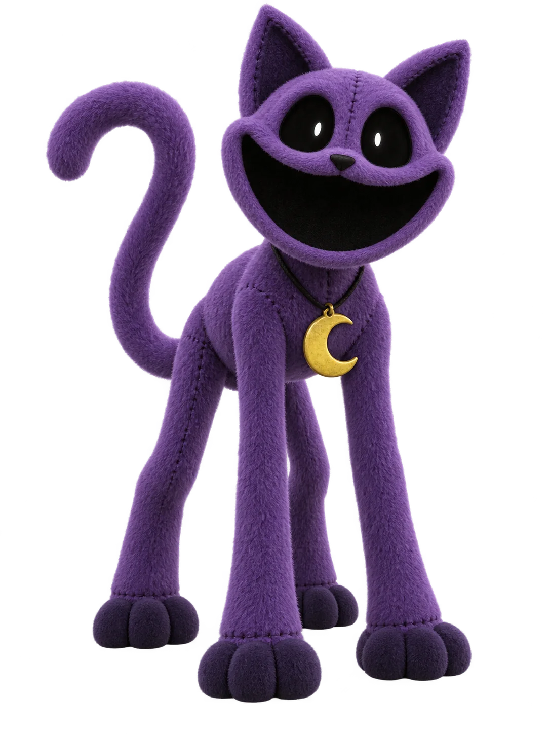 CatNap from Poppy Playtime in his purple plush appearance with a crescent-moon pendant